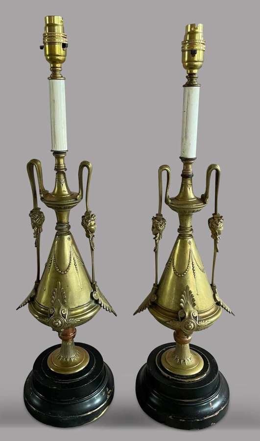 Pair of French Decorative Brass Lamps