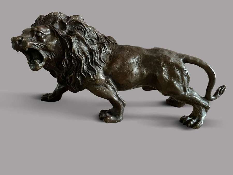 Bronze Patinated Lion Signed Rodin