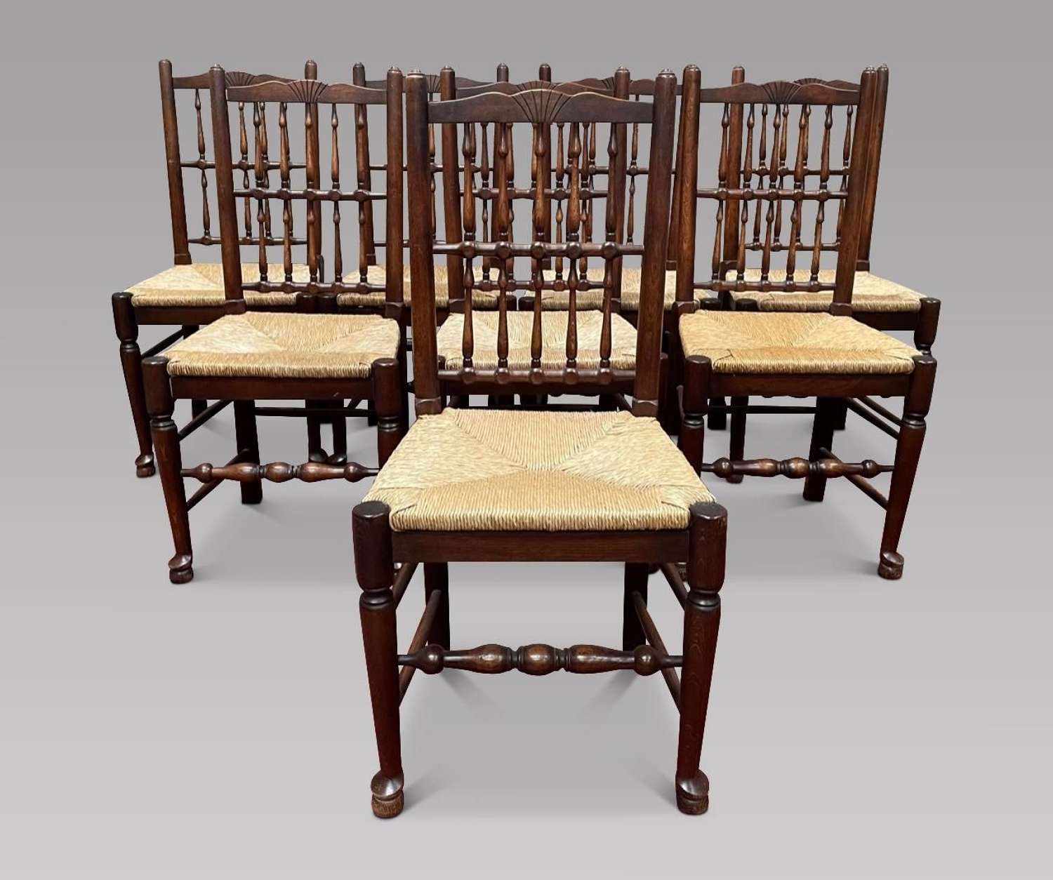 Set of Eight Elm Spindleback Dining Chairs