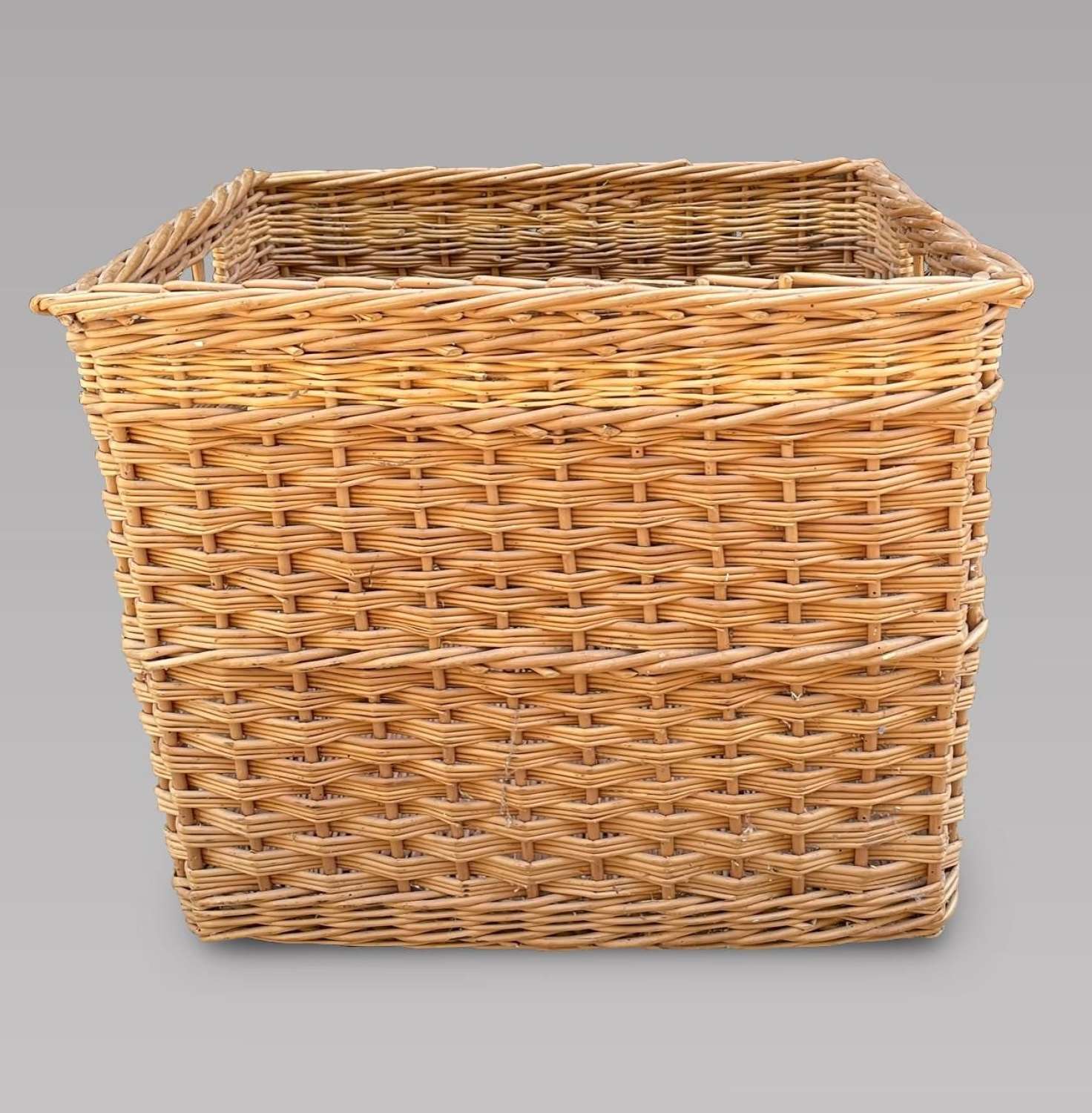 A Large Square Wicker Log Basket