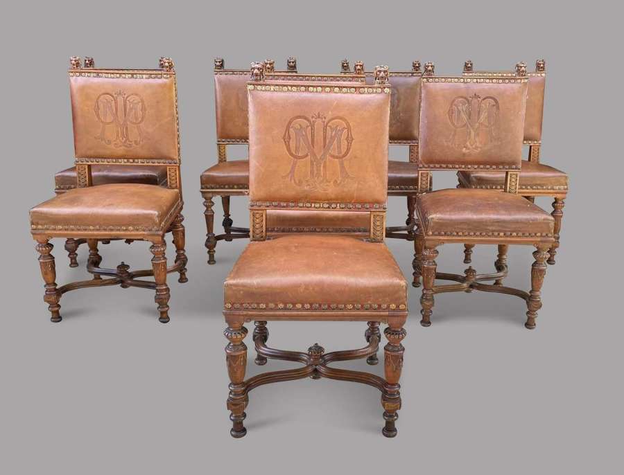 Set of Oak Leather Dining Chairs c.1900