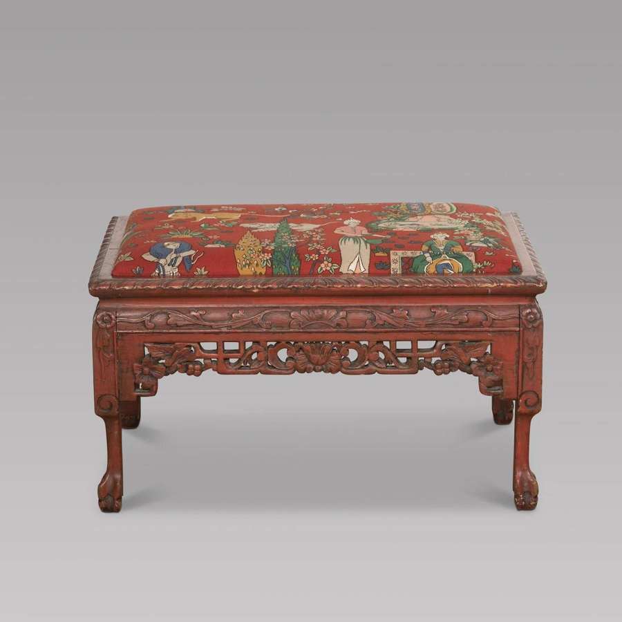 A Red Chinese Style 20th Century Stool