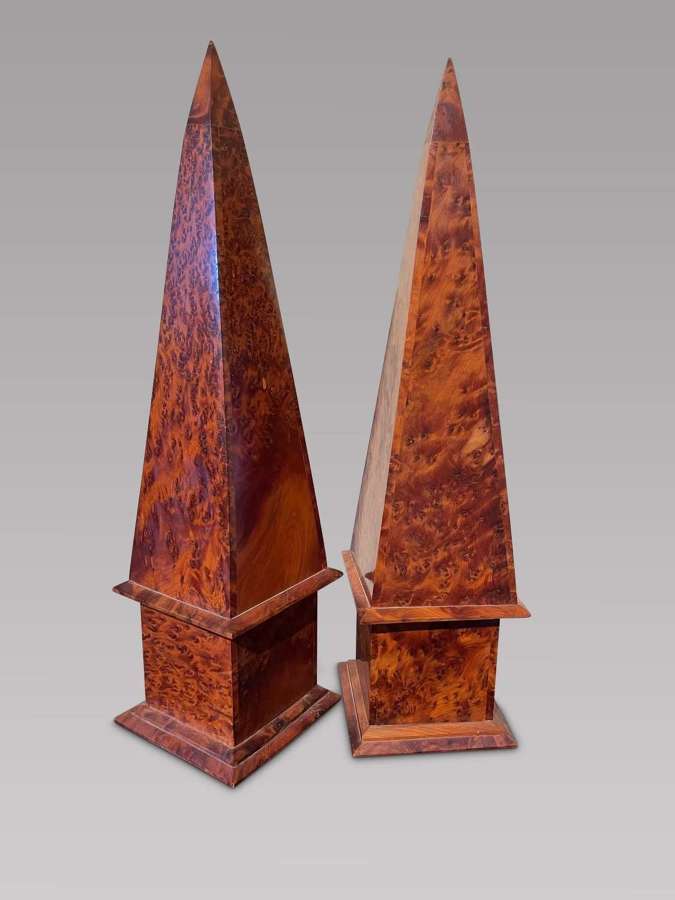Pair of Attractive Burr Maple Obelisks