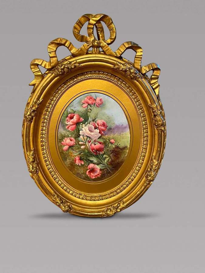 J Harrison - Flower Framed Porcelain Plaque