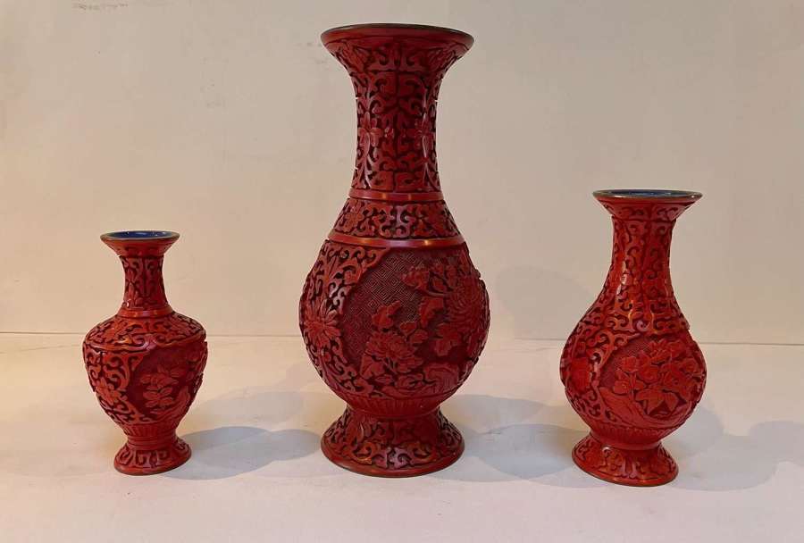 Three Chinese Carved Lacquer Vases