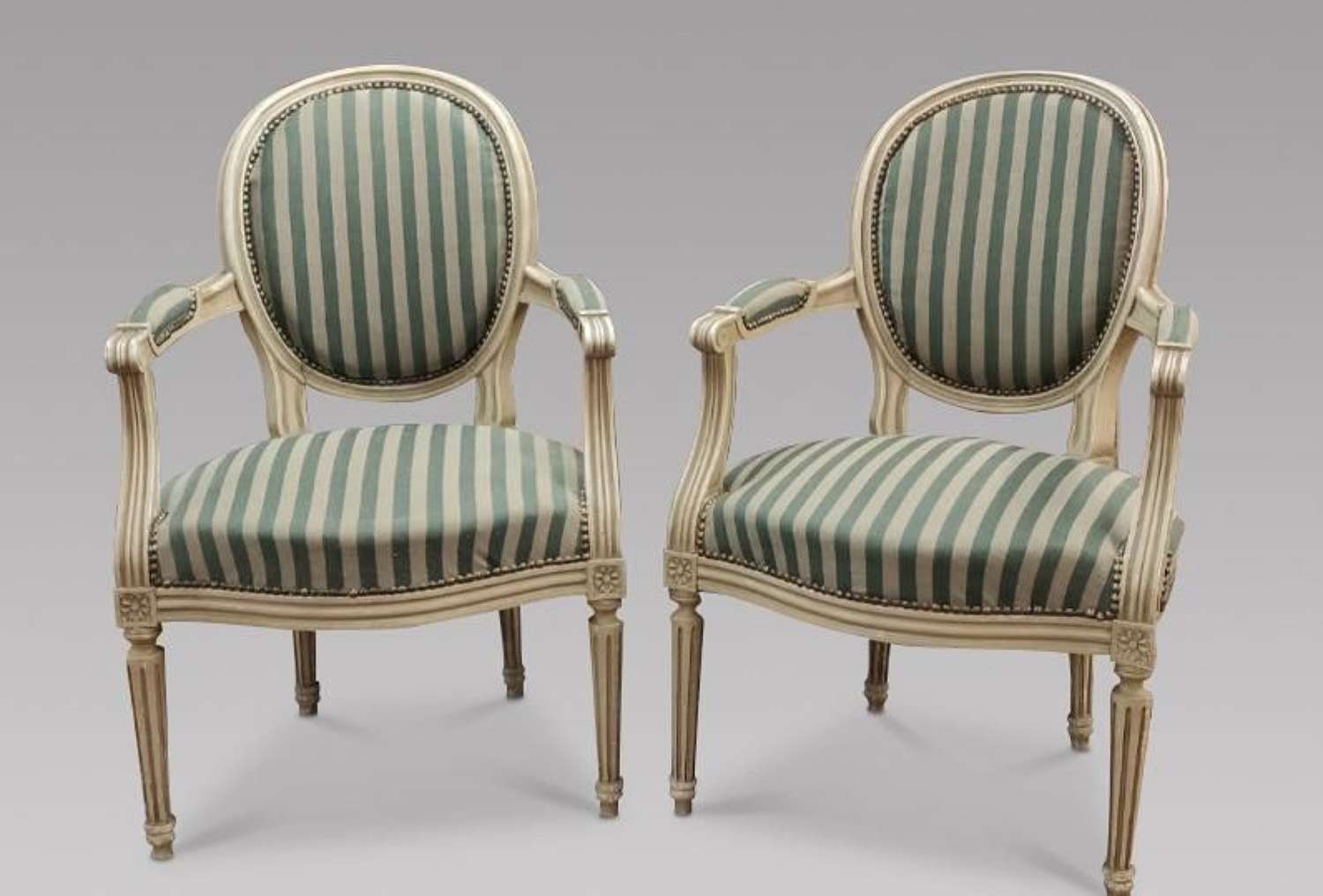 Pair of Painted Fauteuils re-upholstered