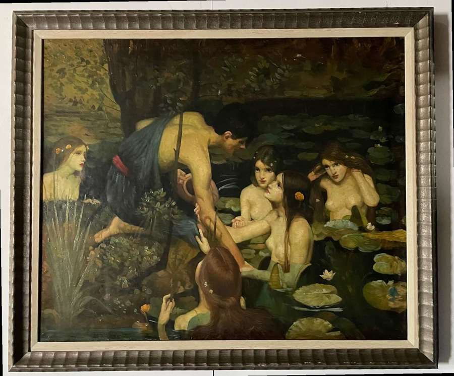 After John William Waterhouse, Hylas and the Nymphs, Framed Oil on Can