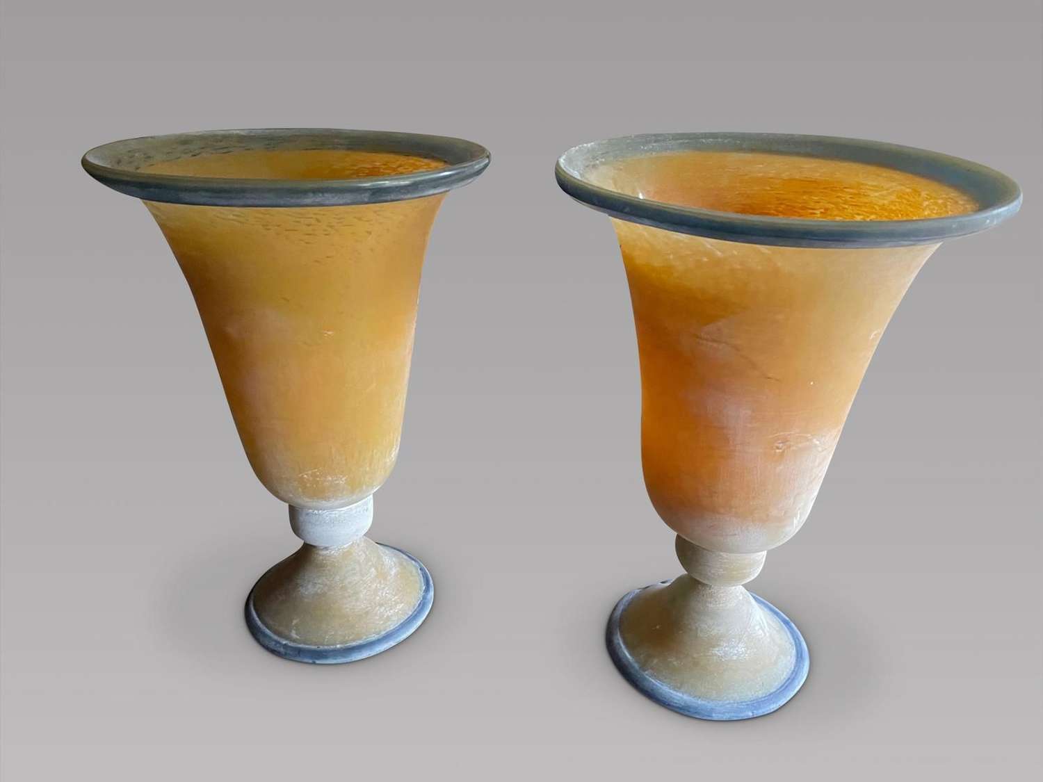 Pair of Attractive Opaque Amber and Blue Glass Table Uplighters