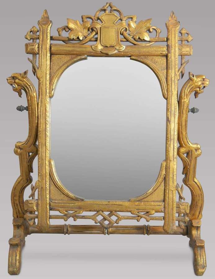 Large Late 19th Century Carved Giltwood Swing Toilet Mirror