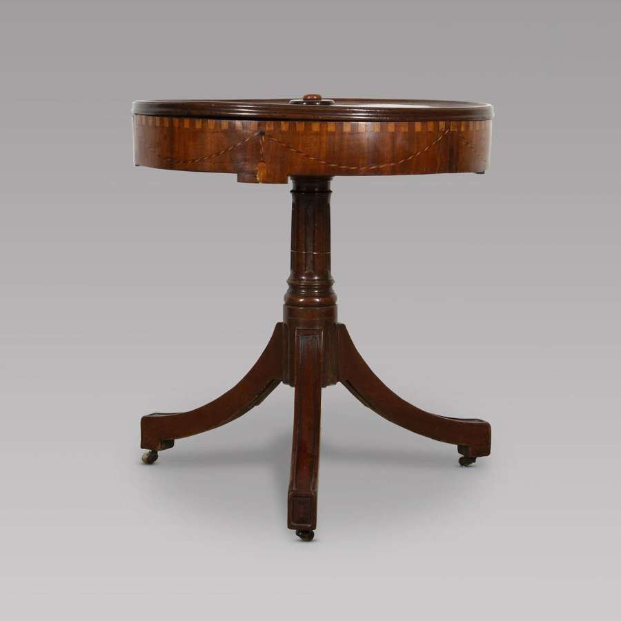 Mid 19th Century Mahogany Inlaid Drum Table