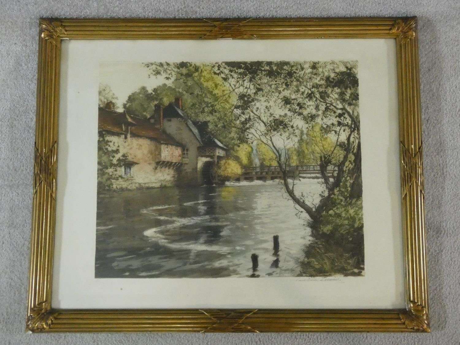 Paul Emile Lecomte - French Rural Weir Pool - Etching Signed