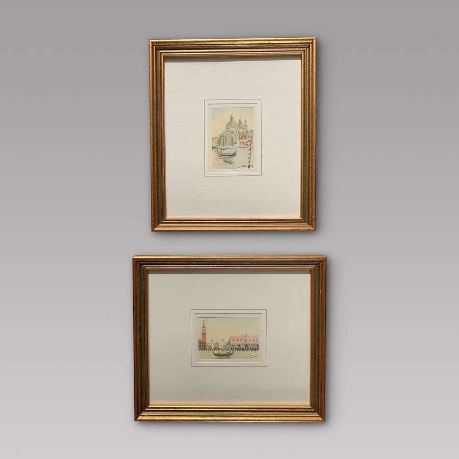 Pair of Attractive Small Watercolours of Venice