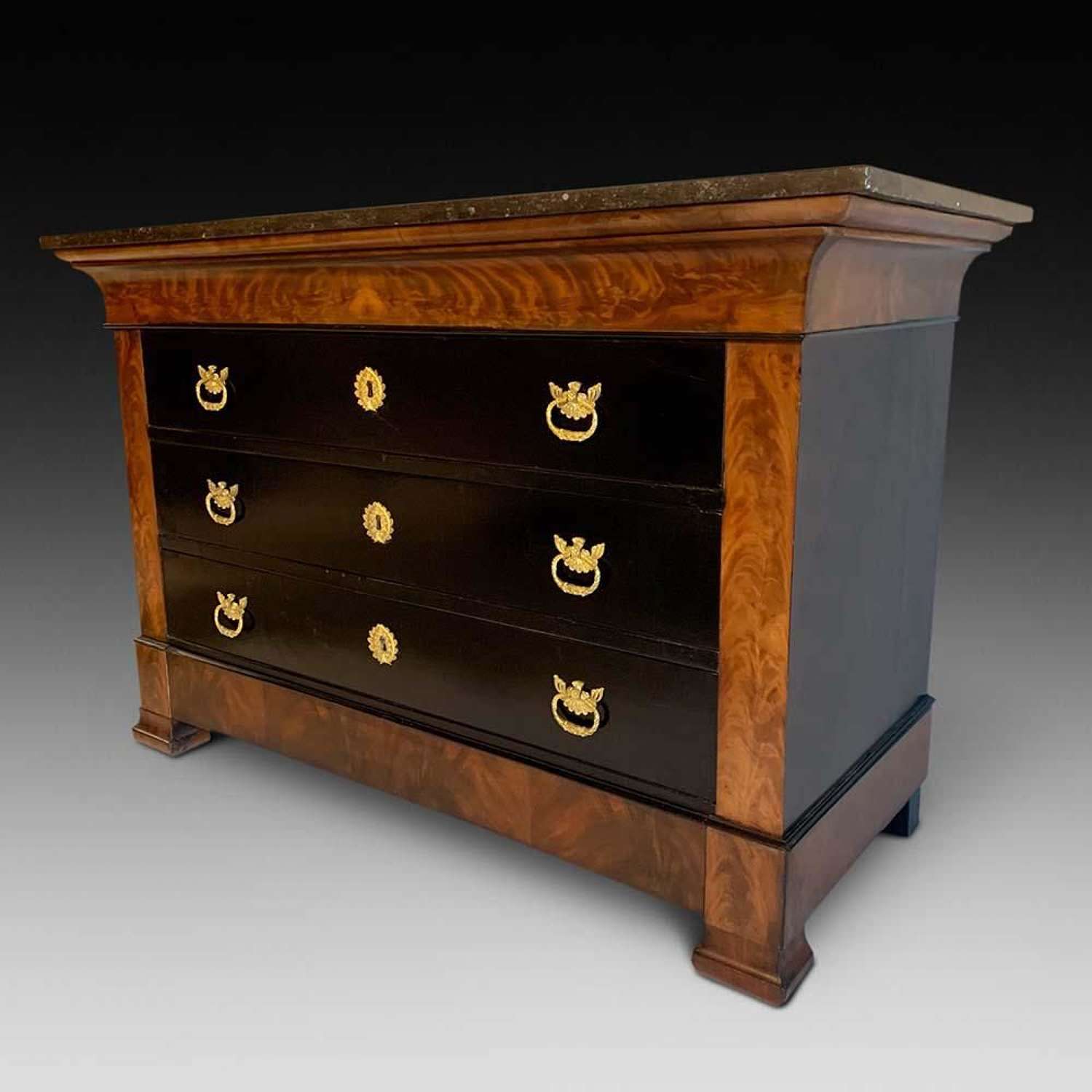 Ebonised Flame Mahogany Commode Chest of Drawers, ca. 1840-60