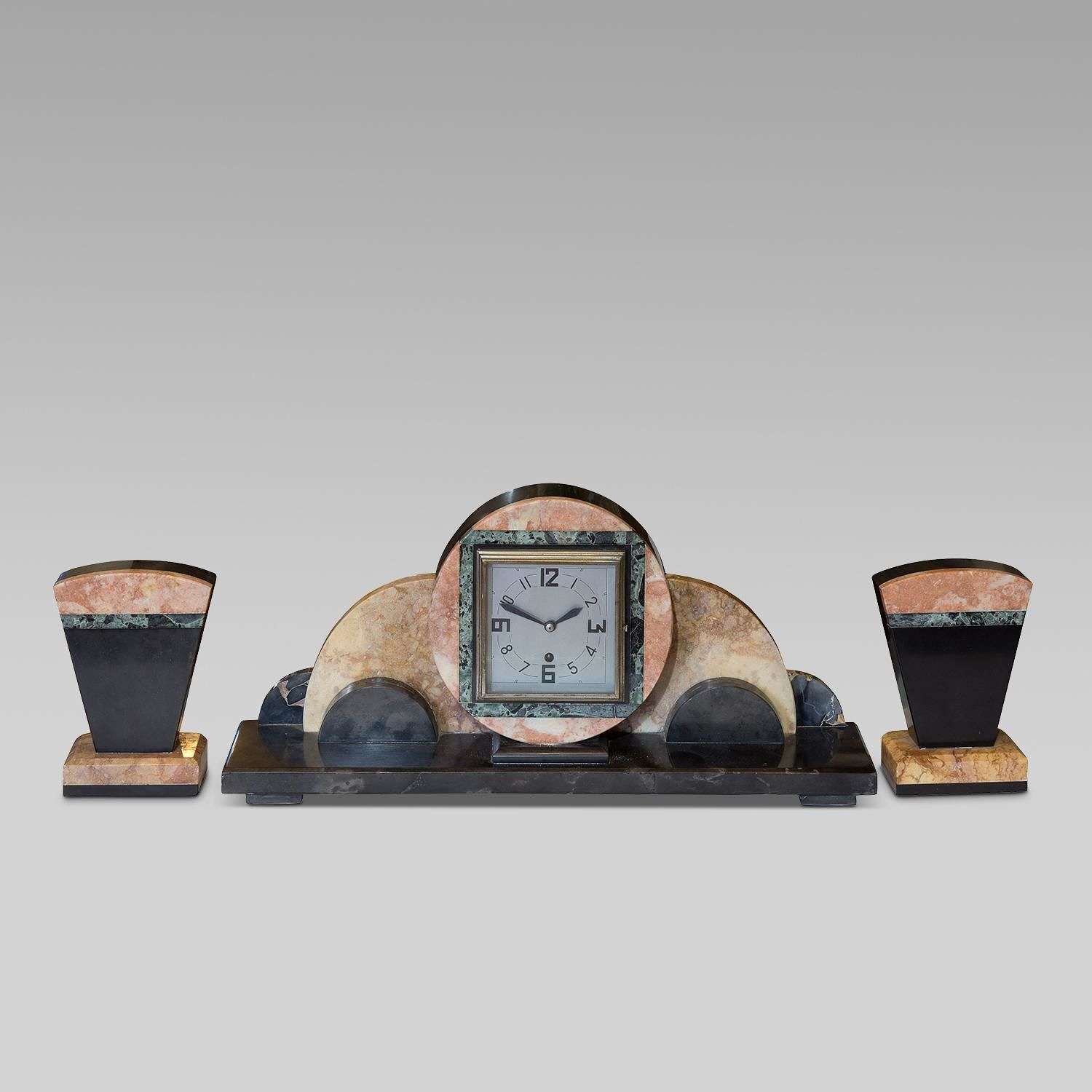 Onyx Art Deco Clock Set including sconces