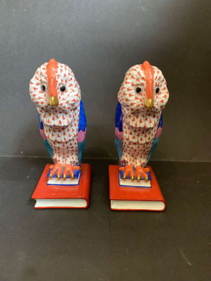 Pair of Herend Owls on Books