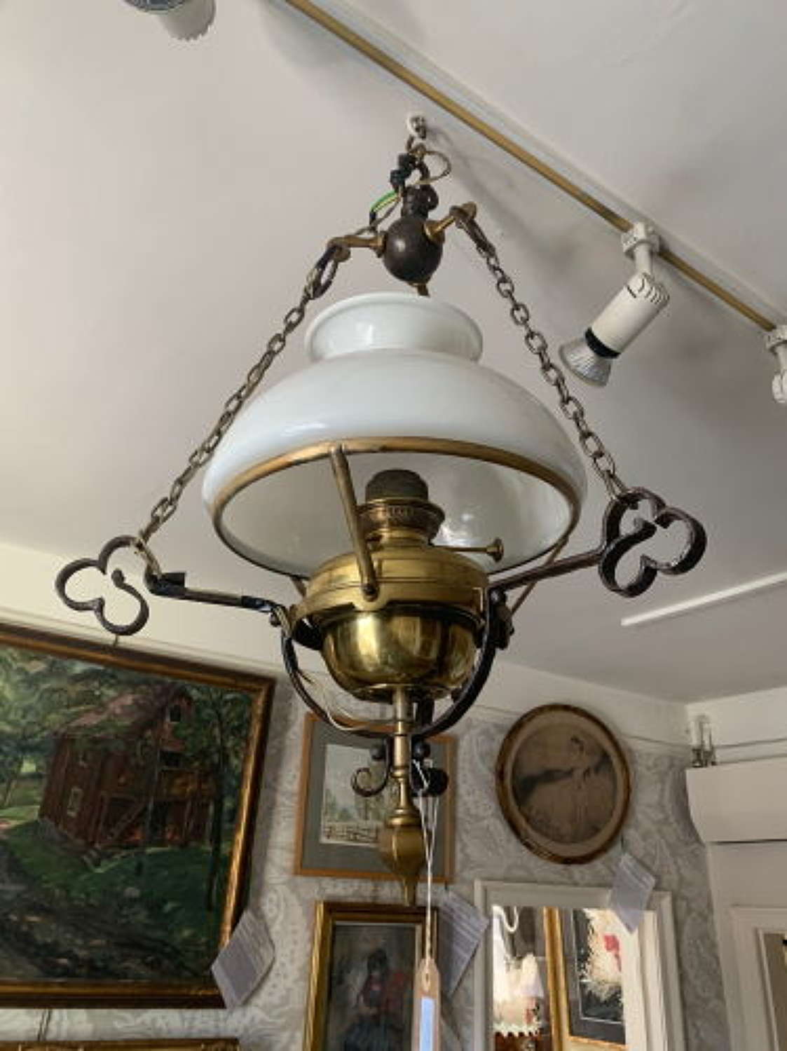 Arts and Craft Wrought Iron and Brass Lamp 'Converted' Electric