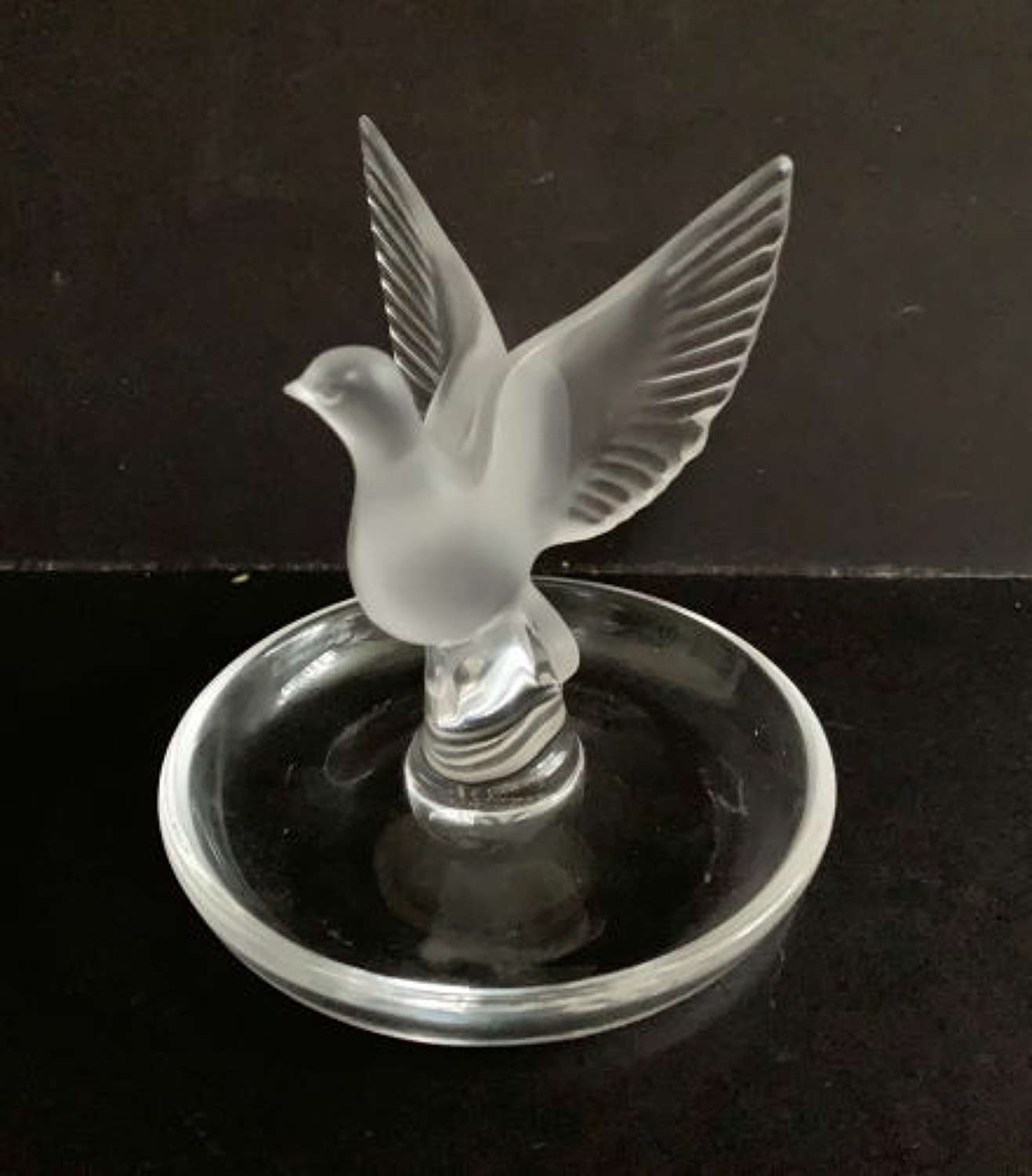 Lalique Opaque Glass Dove on Circular Dish