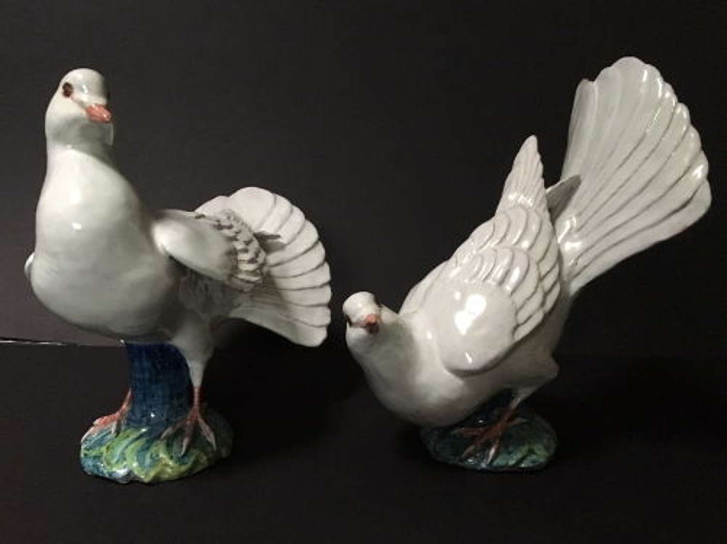 Pair of Highly Decorative Pottery Doves