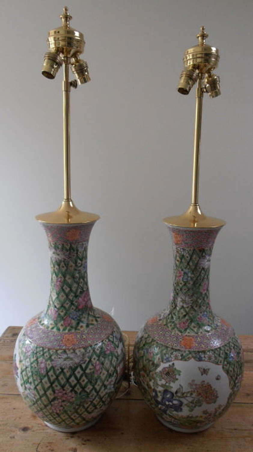 A Pair of Chinese Famille Vase Lamps