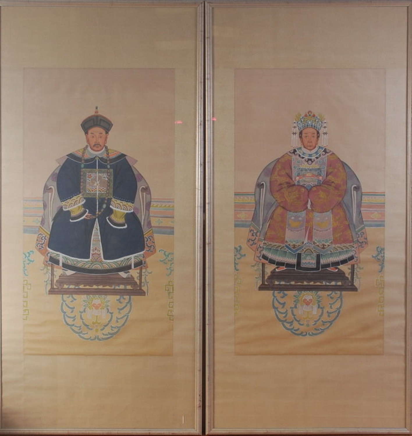 Pair of Large Chinese Scrolls Watercolours on Silk