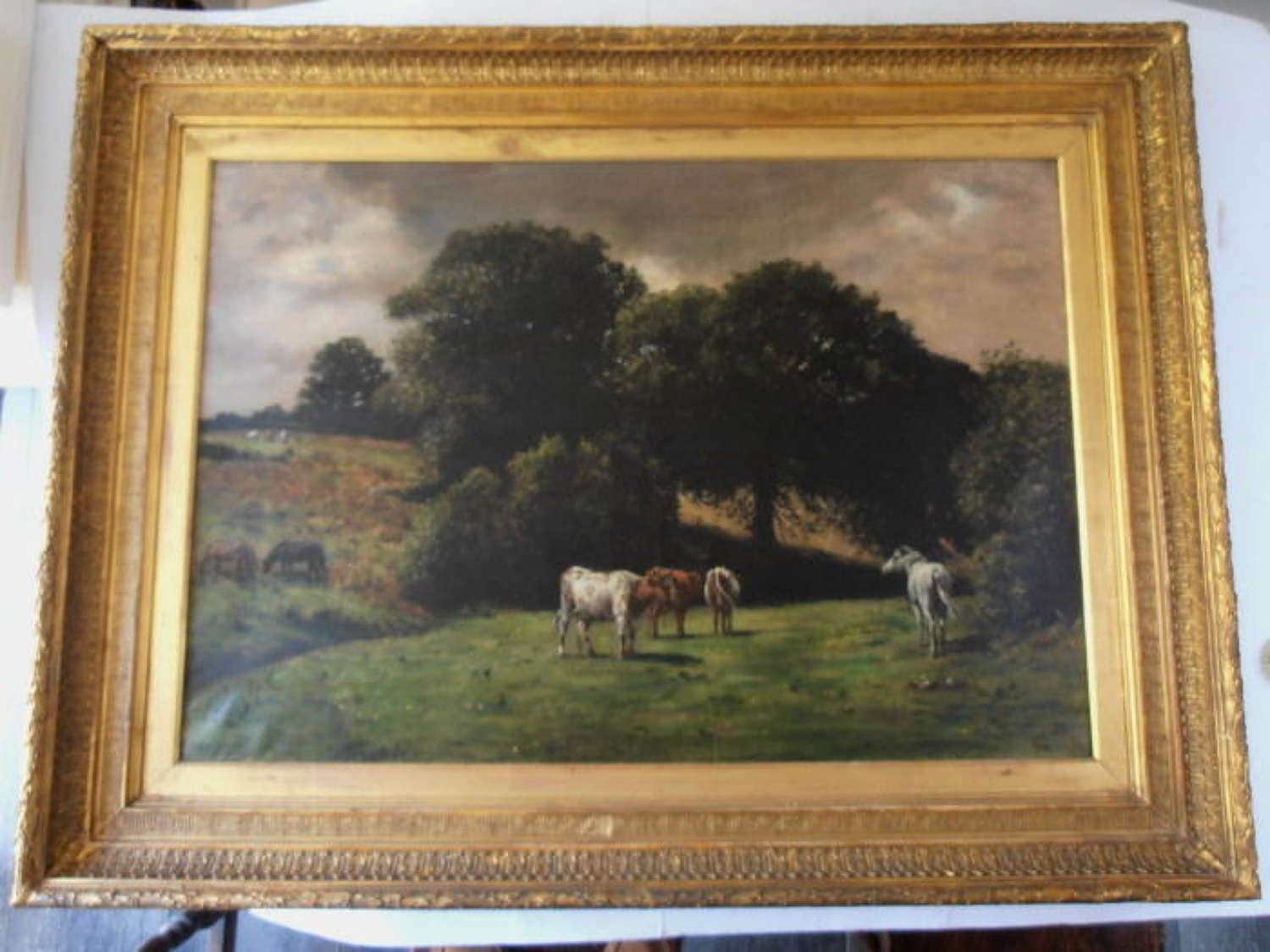 Charles Augustus Henry Lutyens Oil on Canvas 'Horses %26 Cattle at Pas
