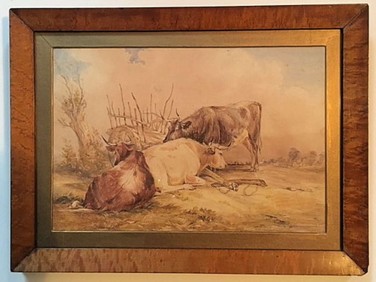 19th Century Watercolour of Cattle, Signed
