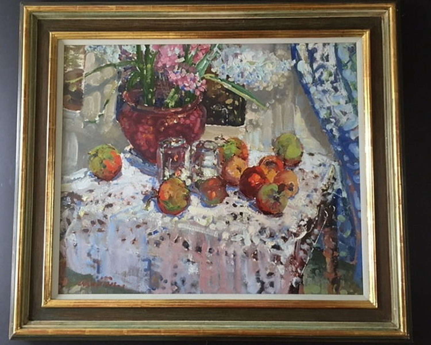 Geoffrey Chatten, Still Life Fruit %26 Flowers, Oil on Board