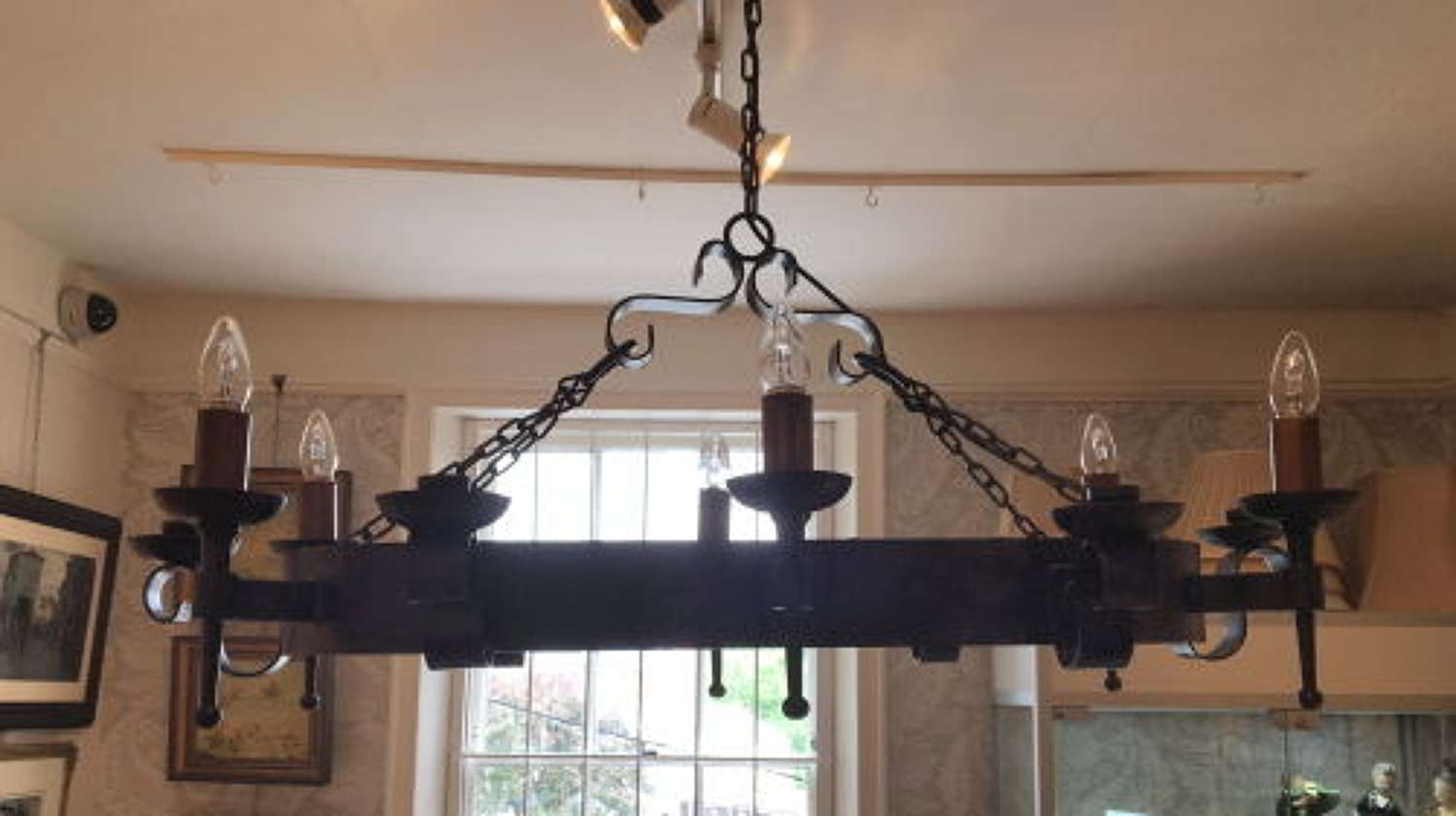 Continental Wrought %26 Unusual Iron Hanging Ceiling Light
