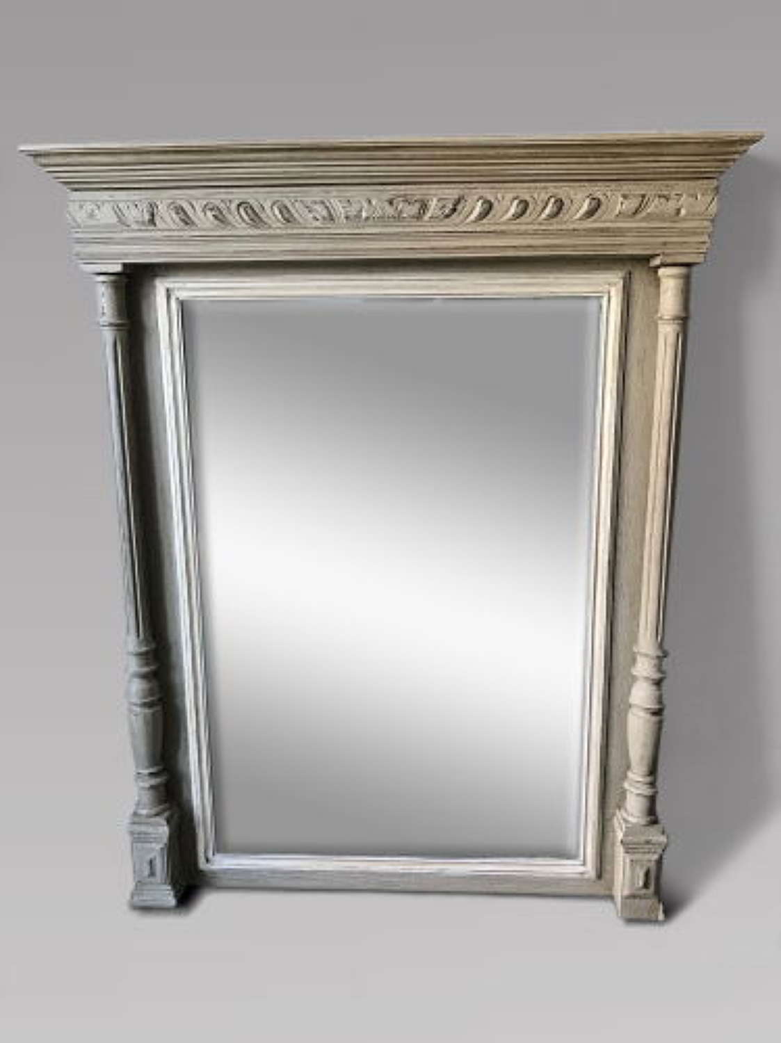 Grey Painted, Carved Overmantle Mirror
