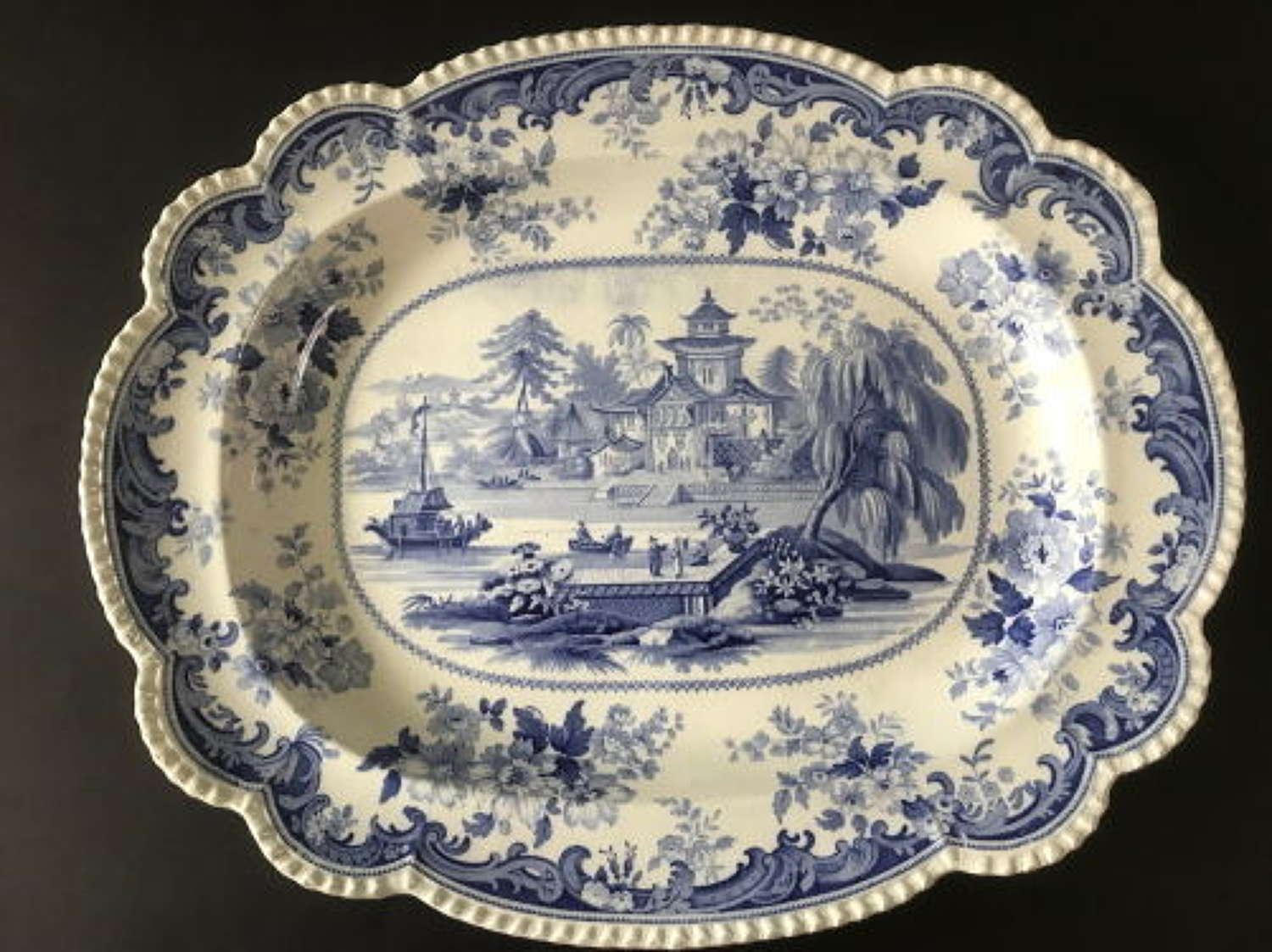 19th Century English Blue %26 White Chonese Meat Plate