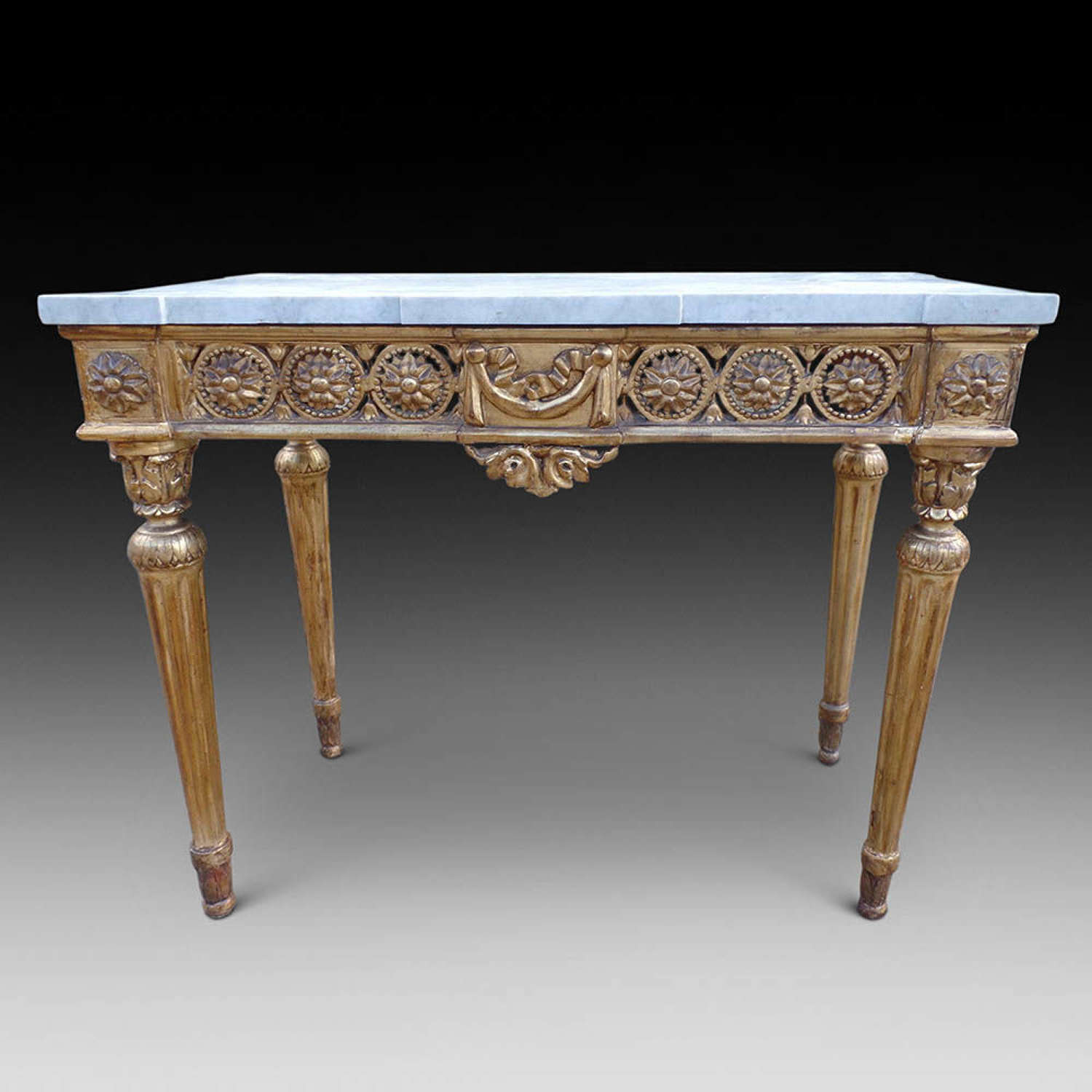 Italian Gilt Console Table Standing On Fine Reeded Legs C.1815