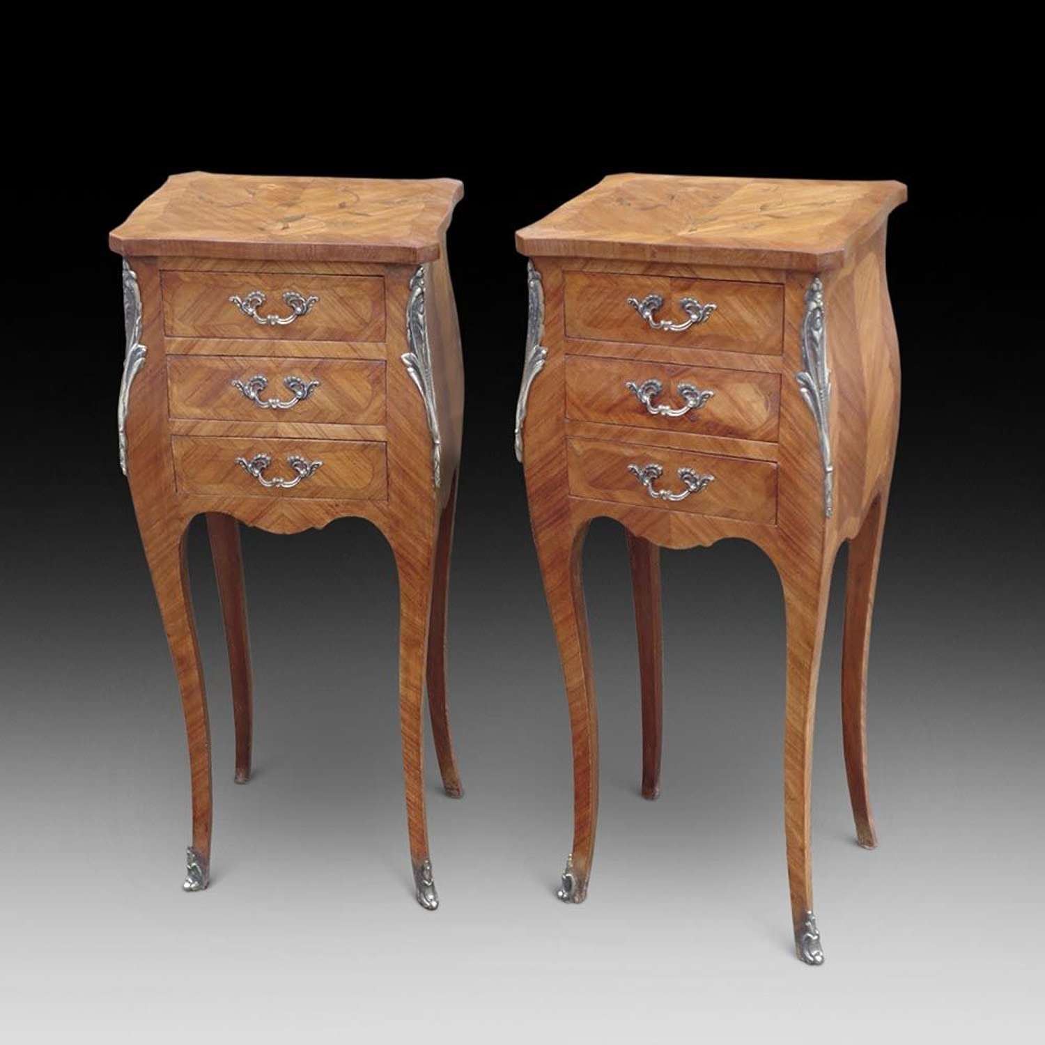 Pair of Kingwood Marquetry Bedside Cabinets c.1890