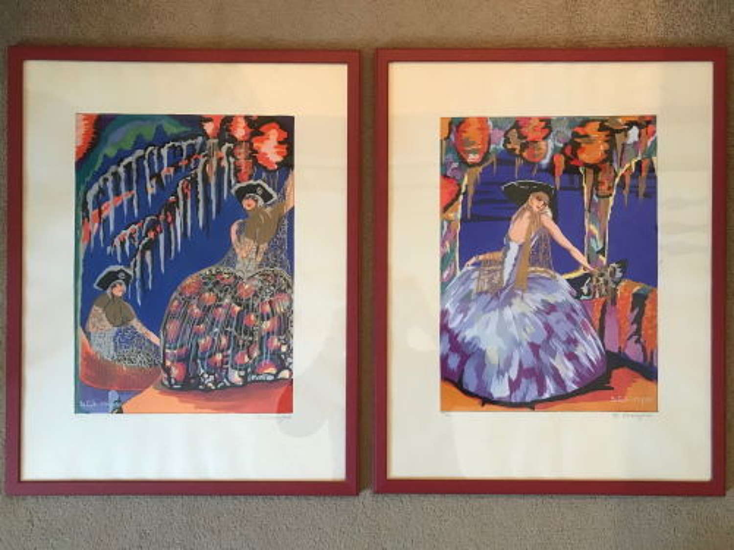 S Chompre Pair of Signed Hand Colouredlithographs C.1930