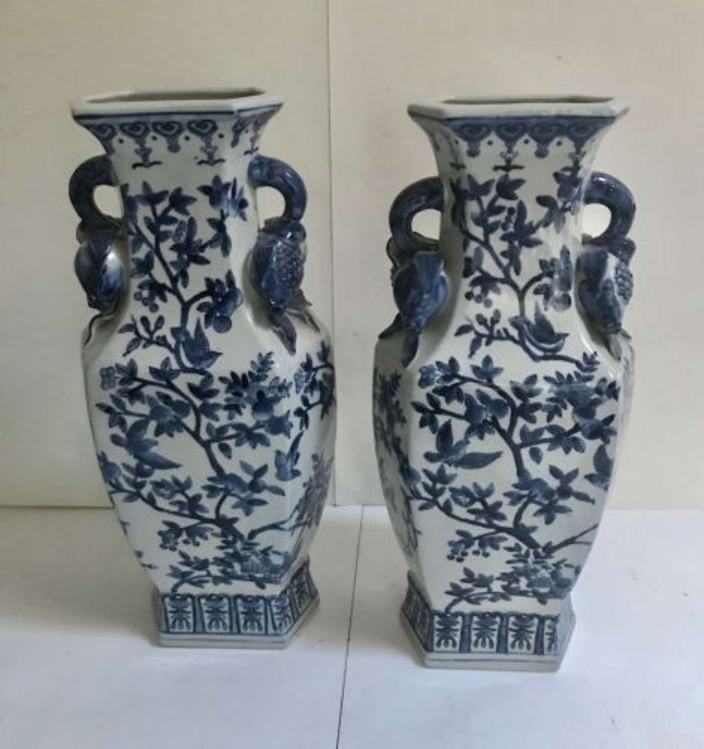 Pair of Blue %26 White Vases