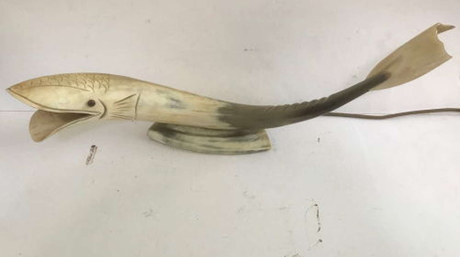 Unusual Carved Horn Fish Table Light