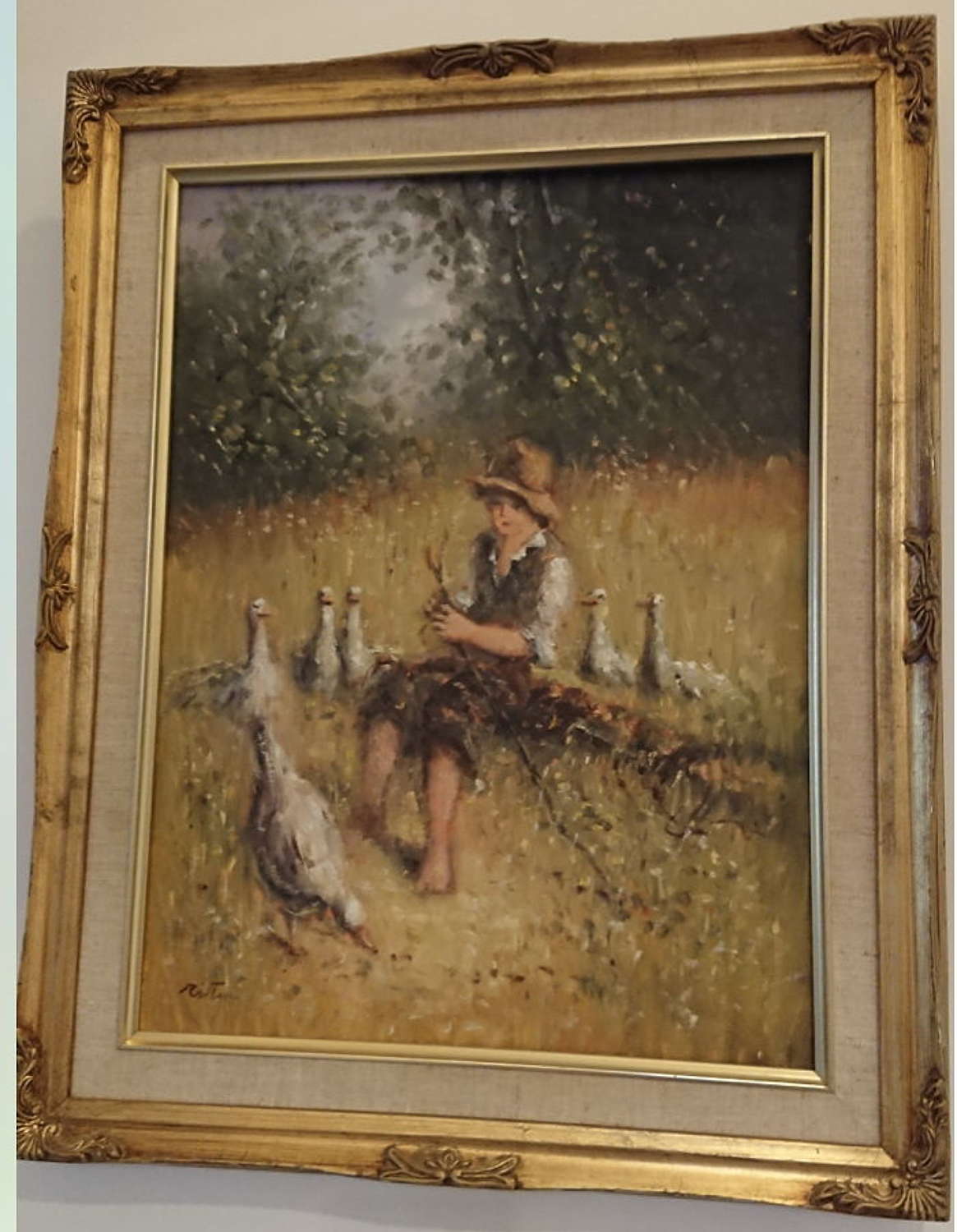 Laszlo Ritter - Boy with Ducks - Oil On Canvas