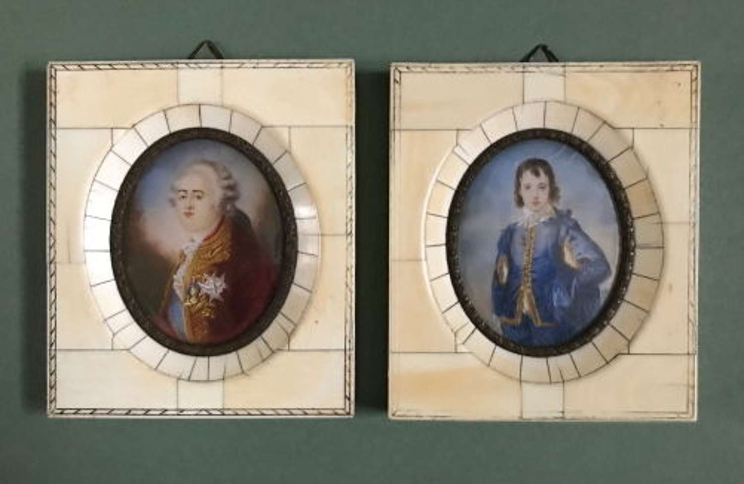Pair of Bone Frame Miniatures of Blue Boy %26 George IV