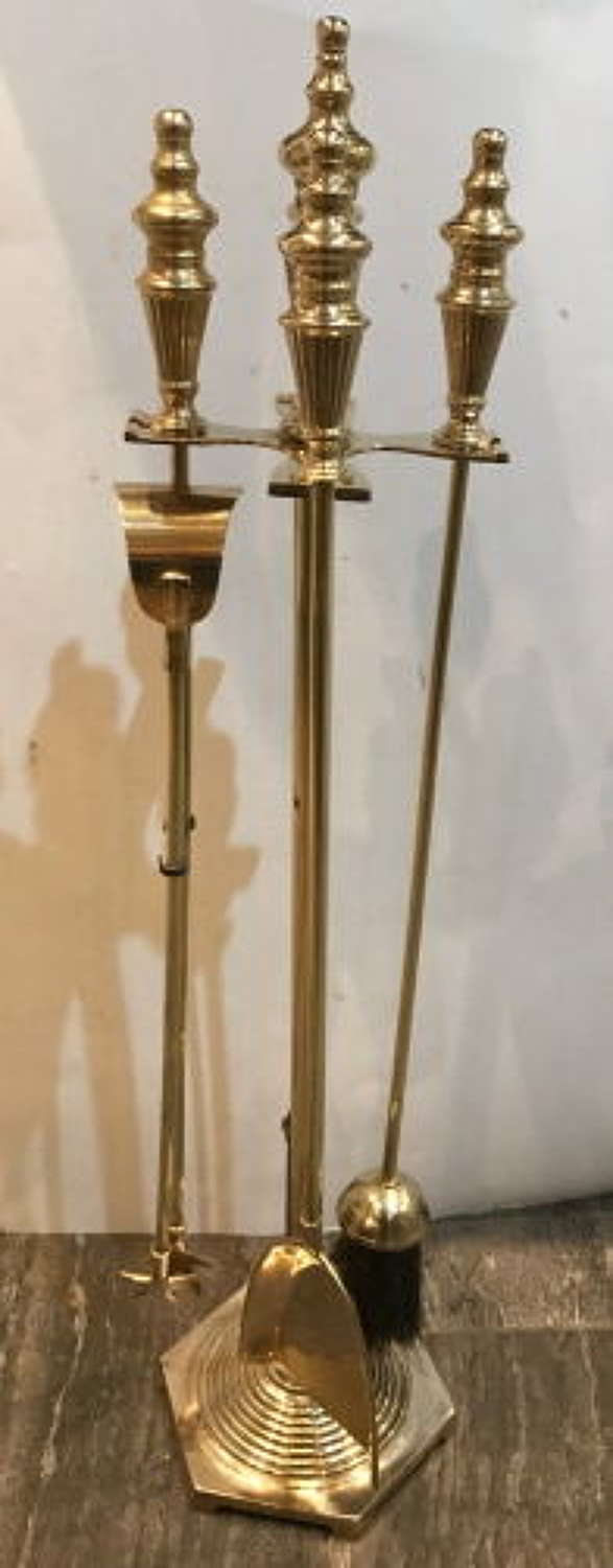 Complete Set of Brass Fire Irons with Stand