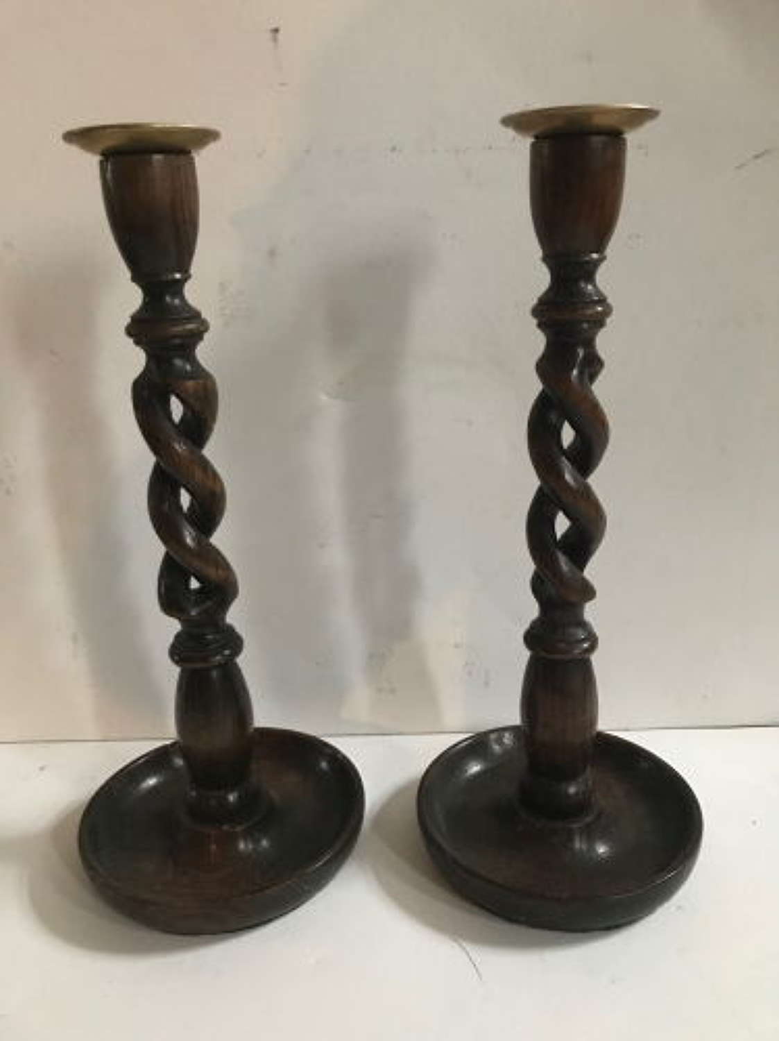 Pair of Wooden Early 20th Century Candlesticks