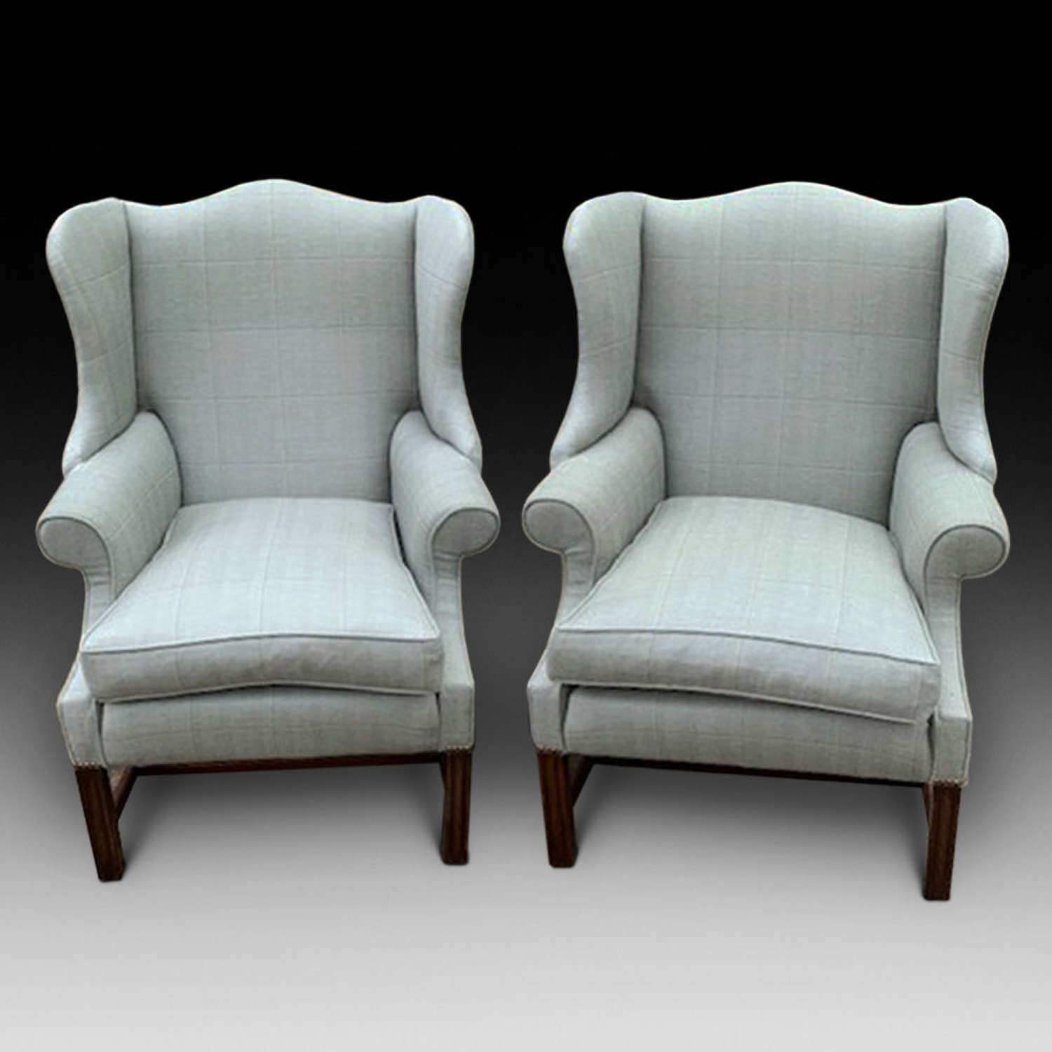 Attractive and Very Comfortable Pair of Upholstered Wing Armchairs, Ca