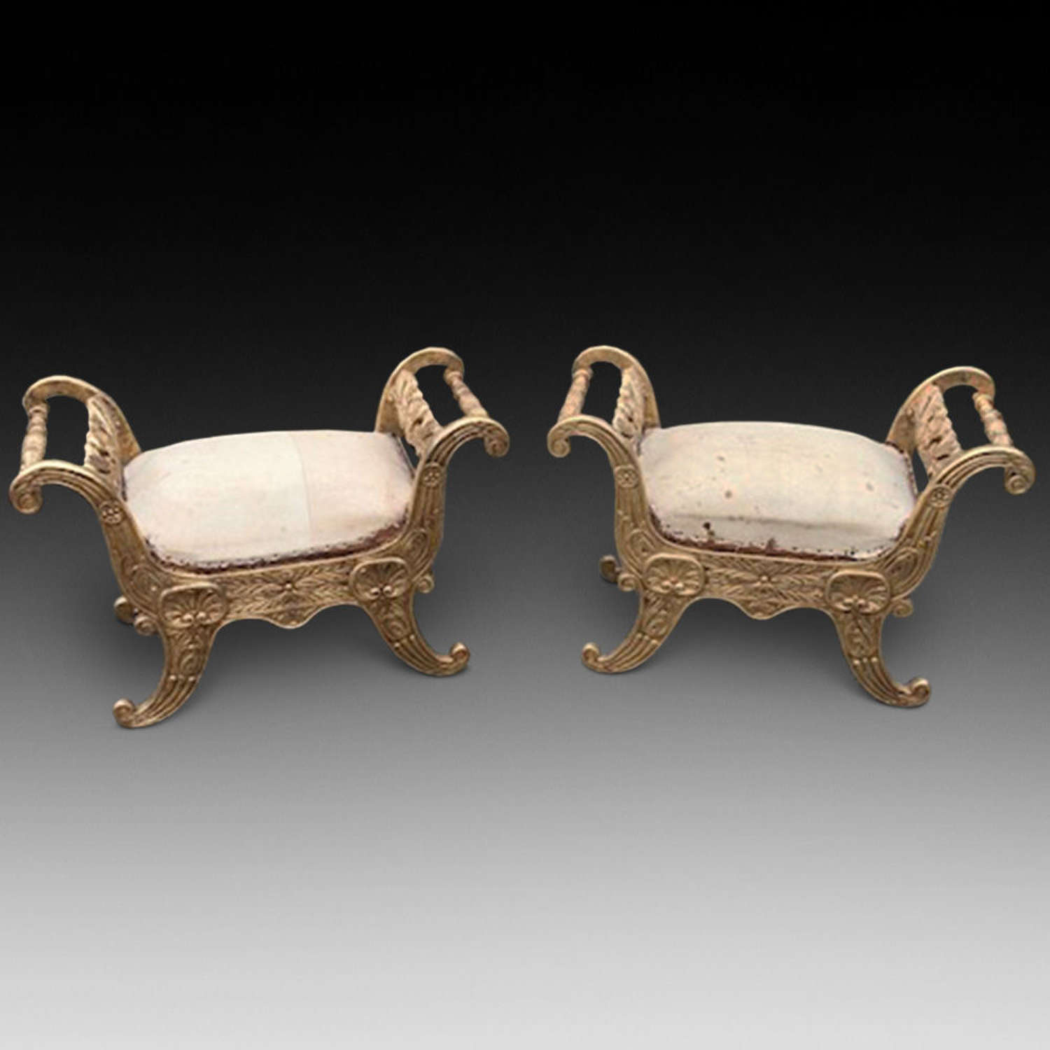 Very Attractive %26 Comfortable Pair of Carved Gilt Window Seats c.183