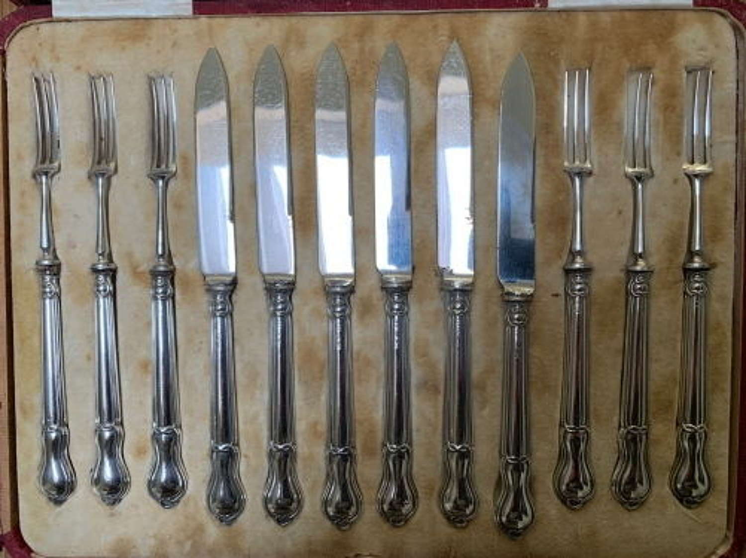 Set of Six Silver Handled Fruit Knives %26 Forks c.1892
