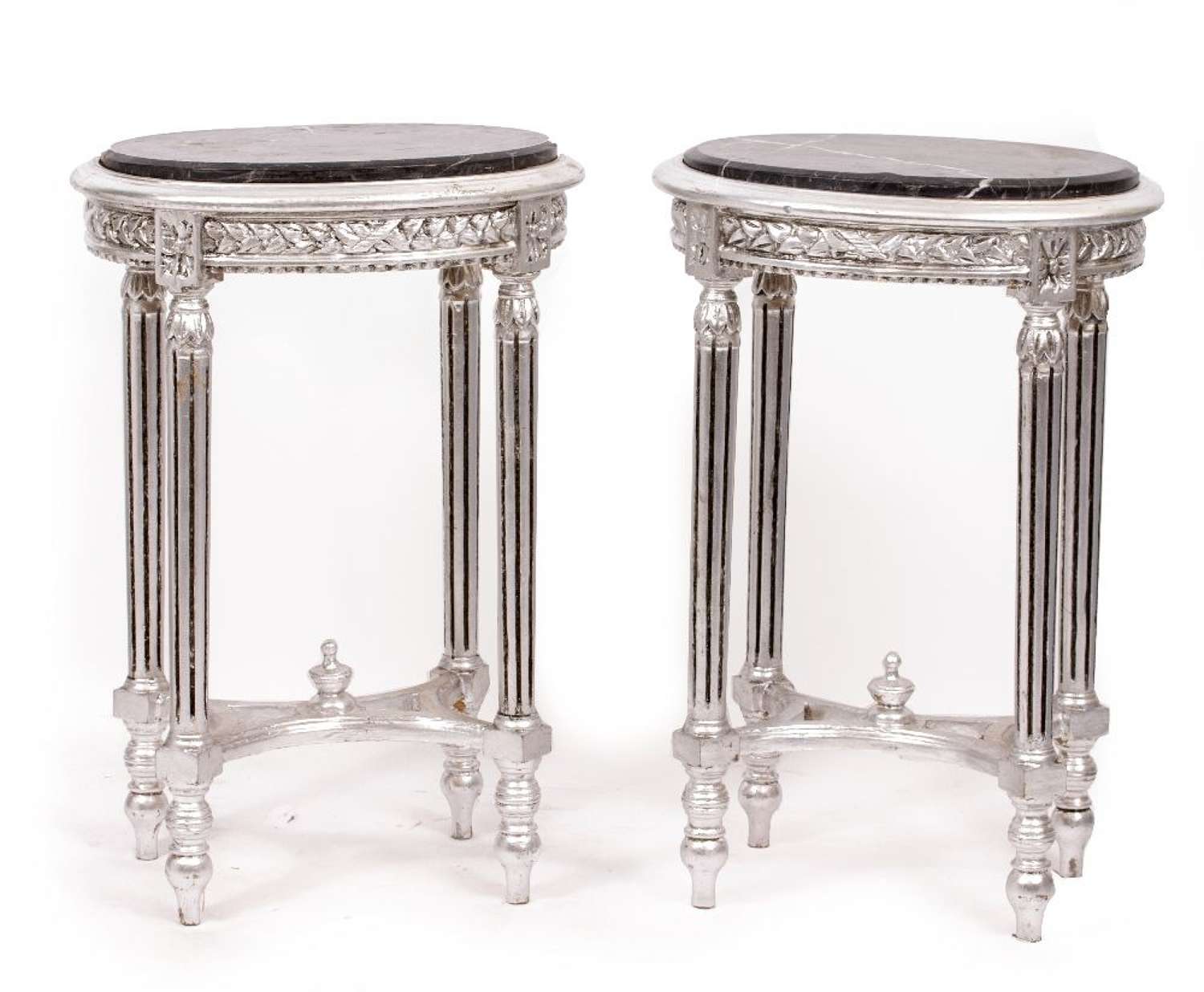 A Pair of Oval Shaped Marble Topped Bedside/Occasional Tables