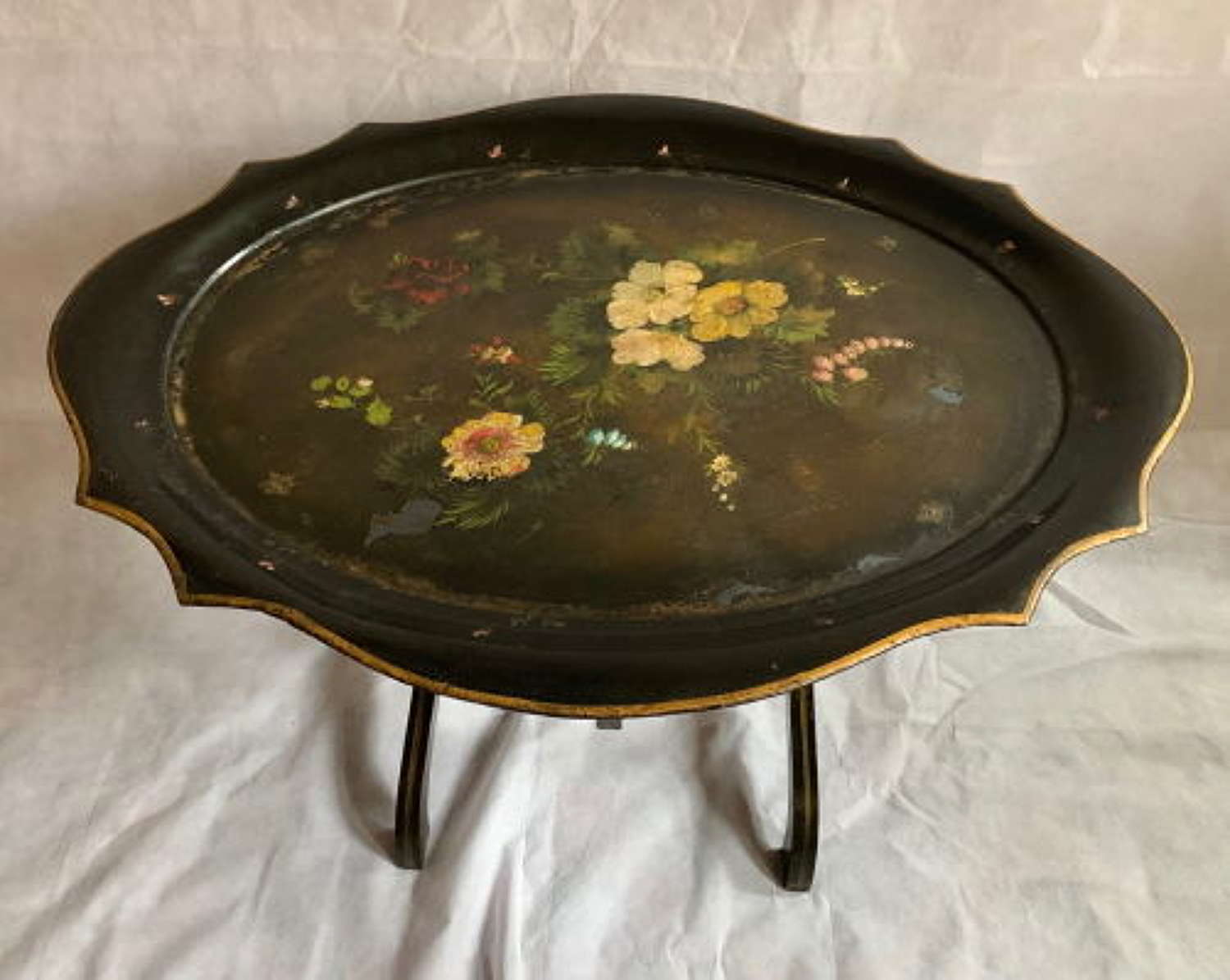 A Victorian Toleware Tray On Stand