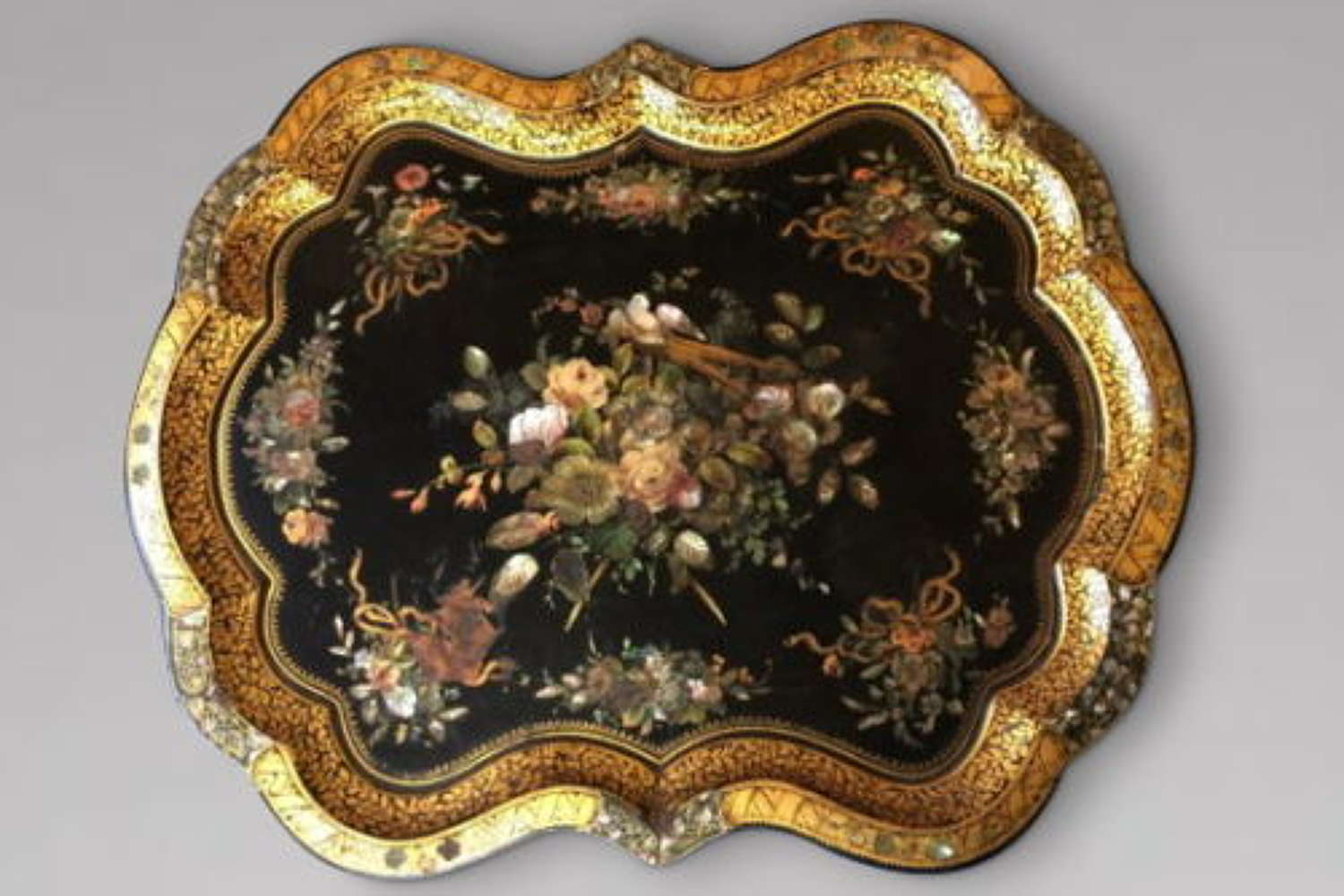 Good Serpentine Shaped Gilded %26 Painted Toleware Tray