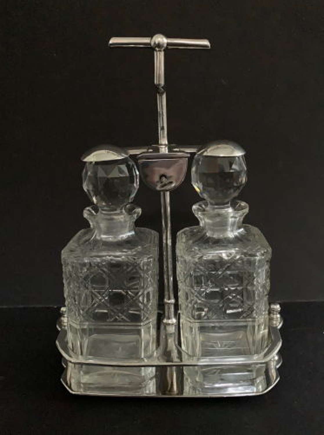 Unusual Silver Plated Two Bottle Tantalus c.1900