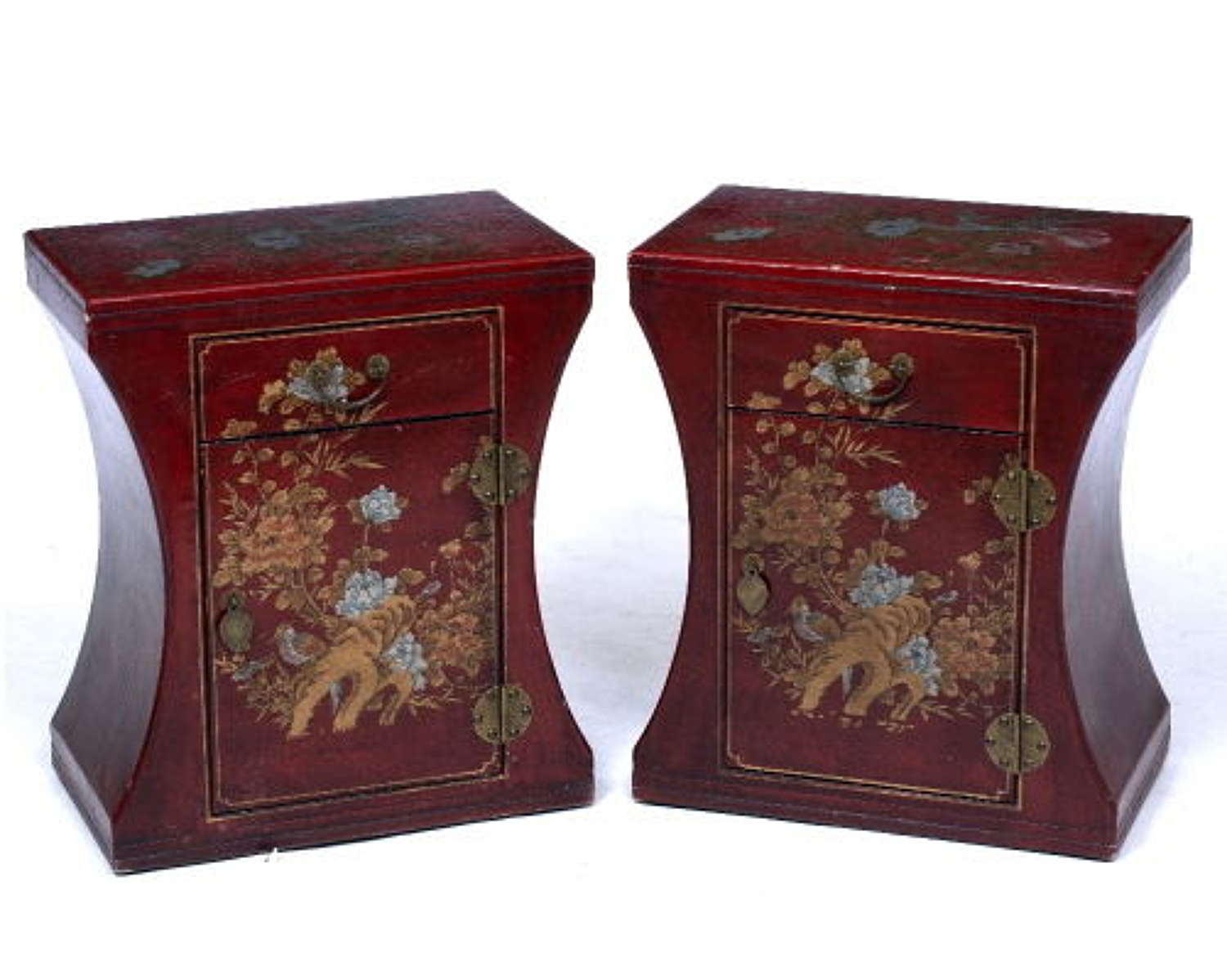 Lovely Pair of Red Lacquered Bedside Cabinets