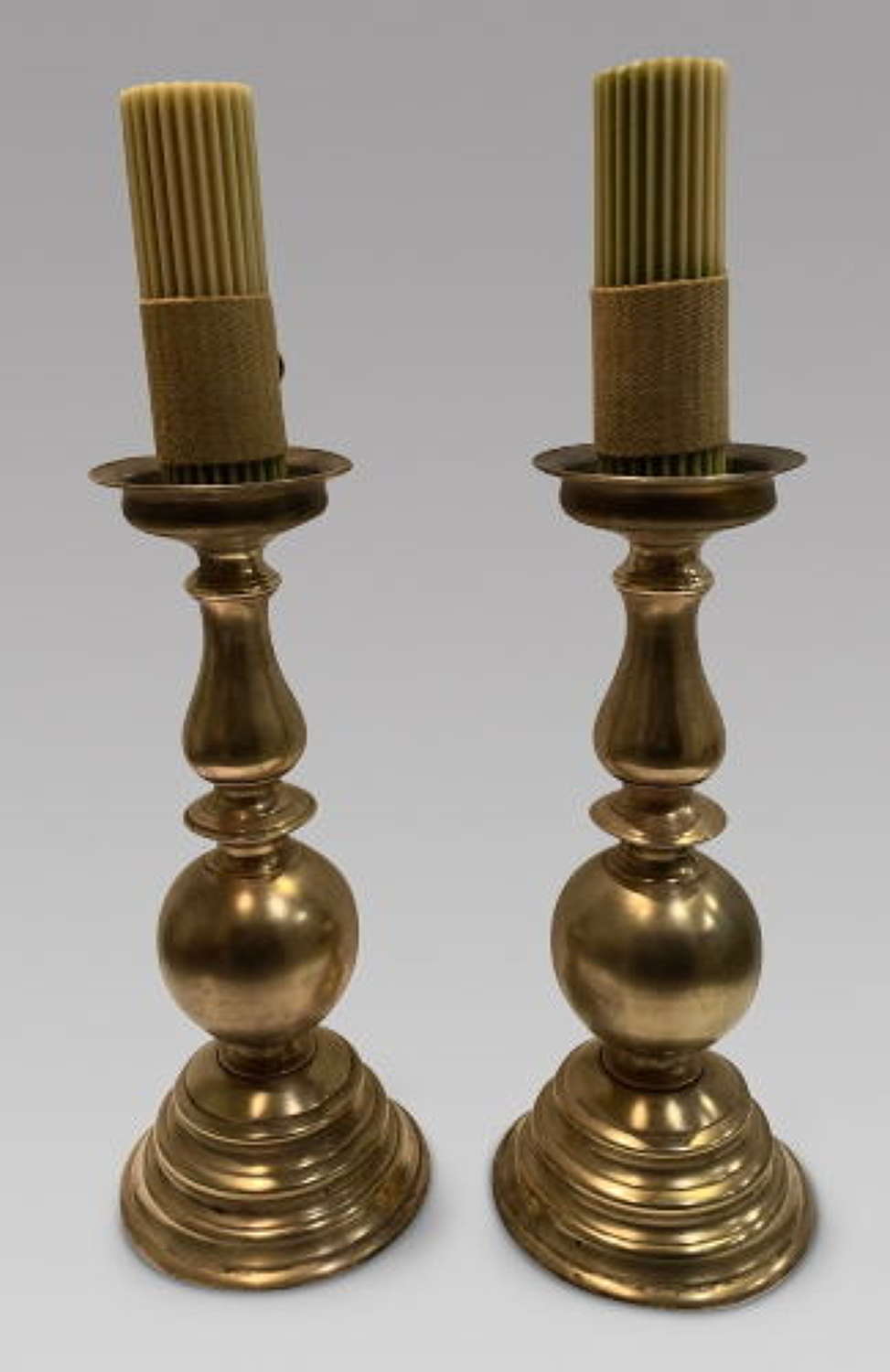Pair of Turned Large Brass Pricket Candlesticks