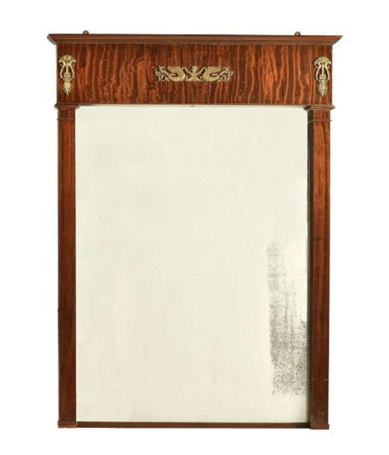 Mahogany and Gilt Metal Large Wall Mirror in Empire Taste