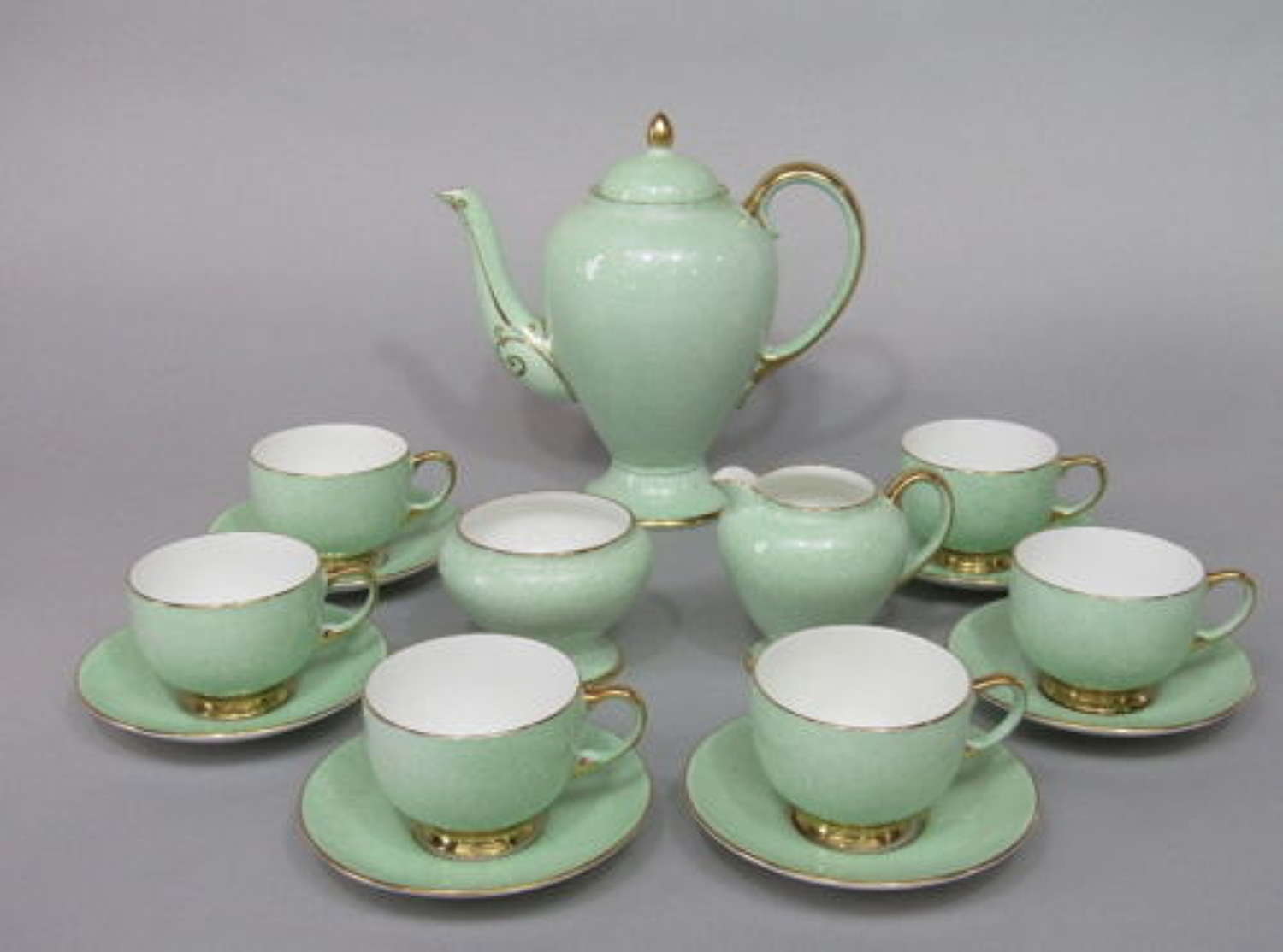 Paragon China Coffee / Tea Wares with Pale Green Speckled Glaze Finish